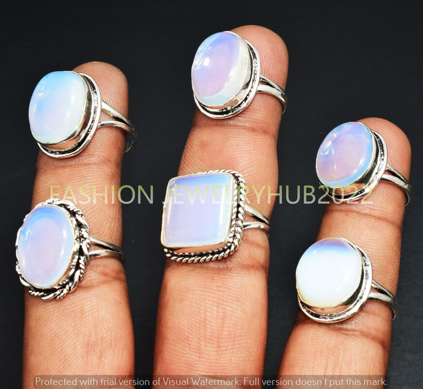 Opalite Gemstone Handmade Rings 5pcs Lot 925 Silver Plated Jewelry