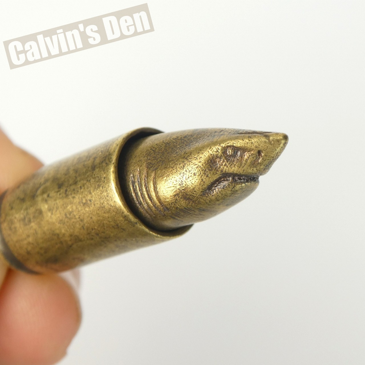 Solid Brass Shark Head Bullet Pendant Necklace Punk Fun Gift