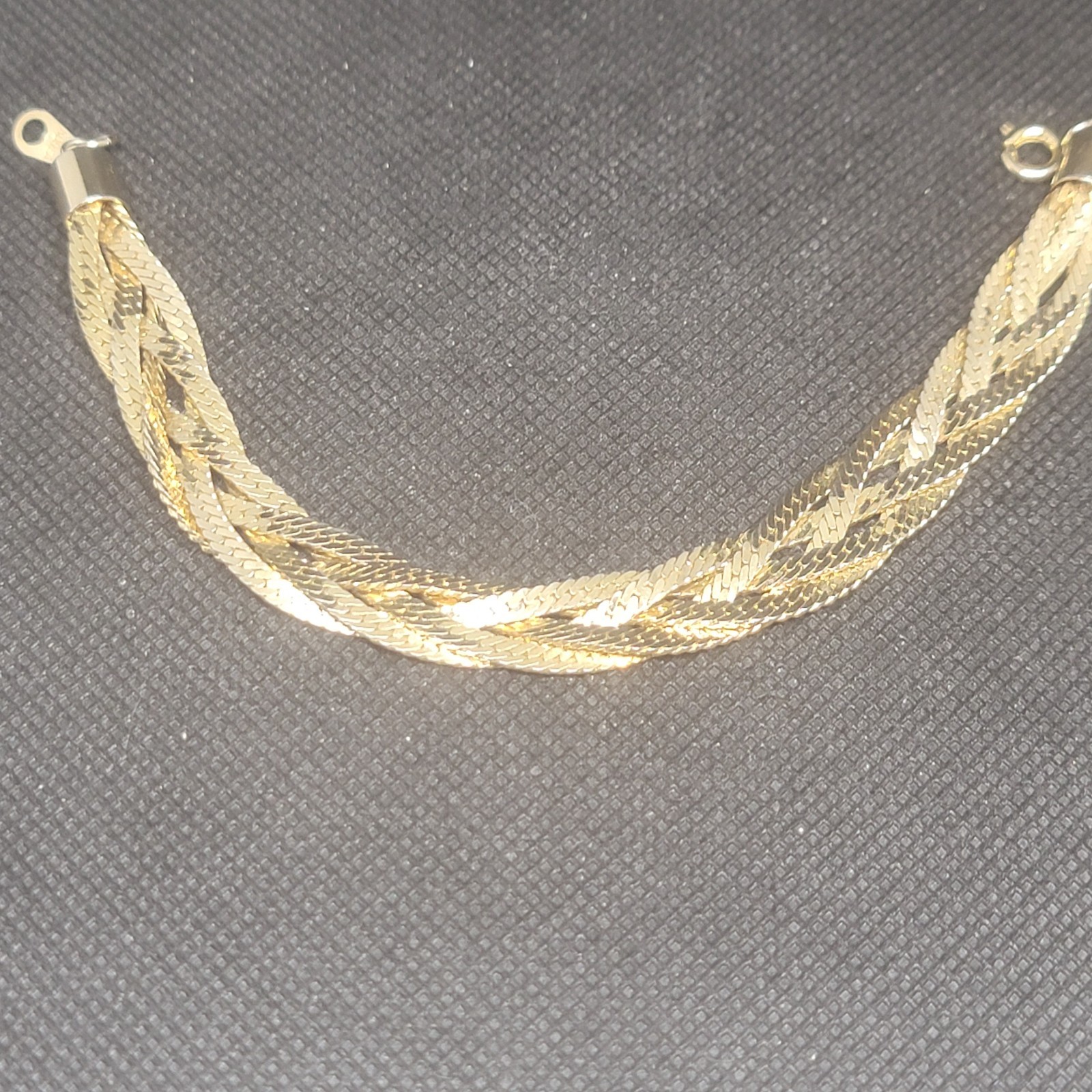 Vintage Bracelet Twisted Herringbone Gold Tone Braided Retro Statement