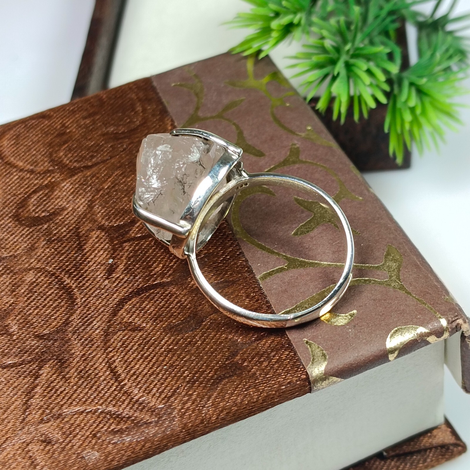 Natural Rose Quartz Raw Ring With 925 Sterling Silver Available With All US Size