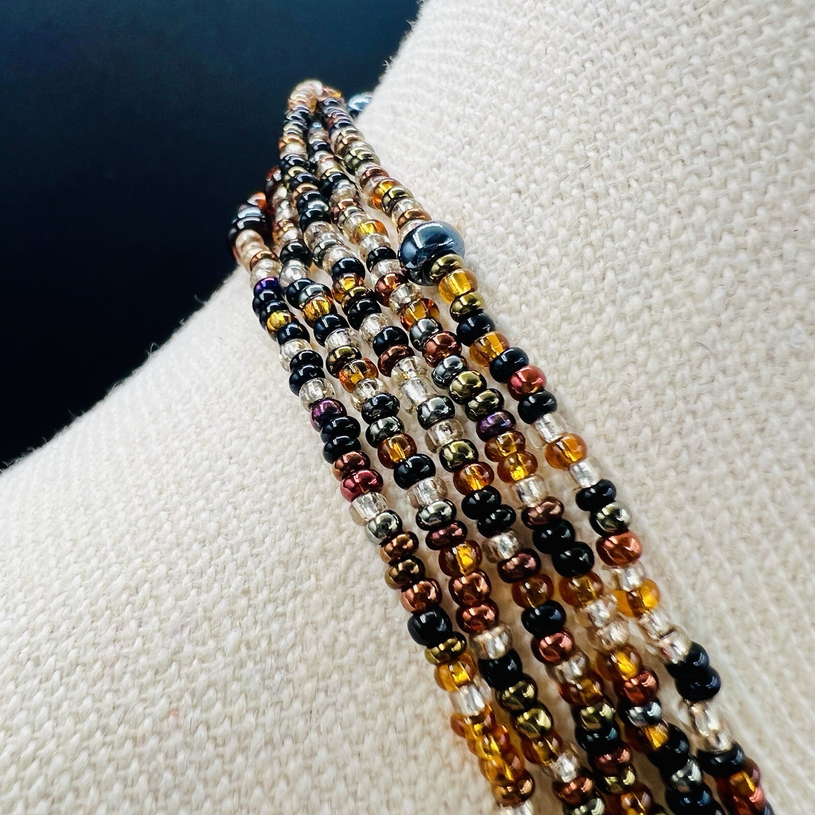 Boho Multi Strand Seed Bead Necklace Bracelet Set Earth Tone Layered Jewelry