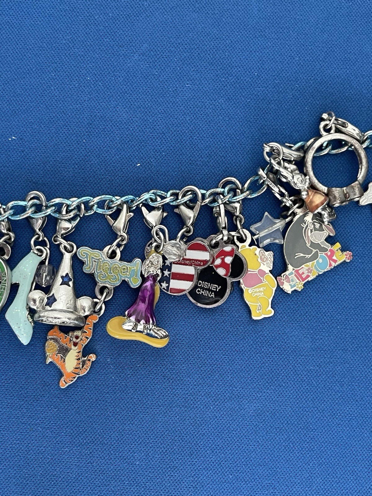 Disney World Blue Chain Charm Bracelet China Mickey Souvenir Gift Minnie