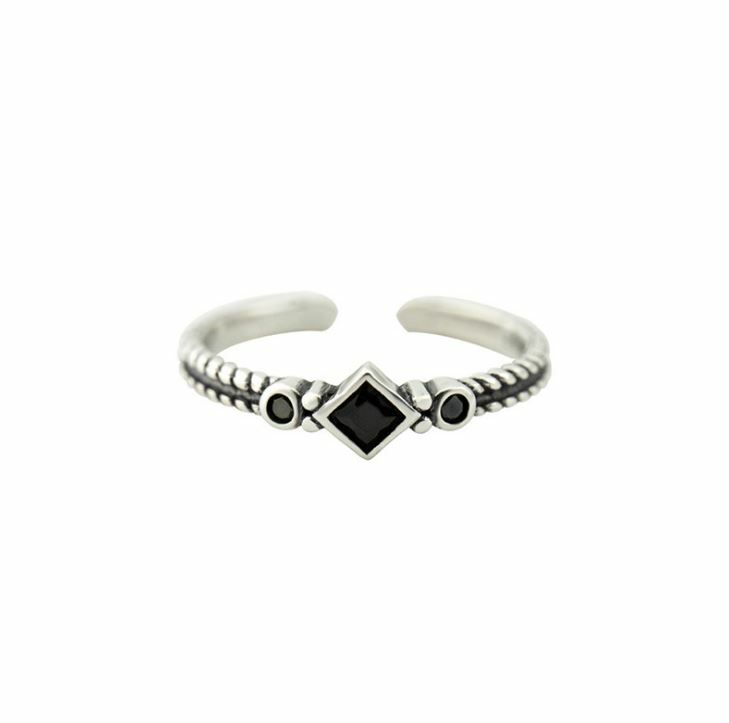 Solid 925 Sterling SILVER TOE Ring Open Square Black CZ Knuckle Top Finger Box