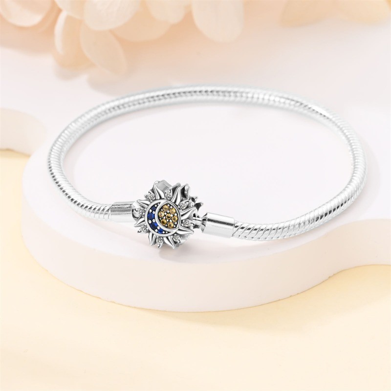 KUNSIR 925 Sterling Silver Star & Moon Bracelet For Women Chain DIY Charms Gifts