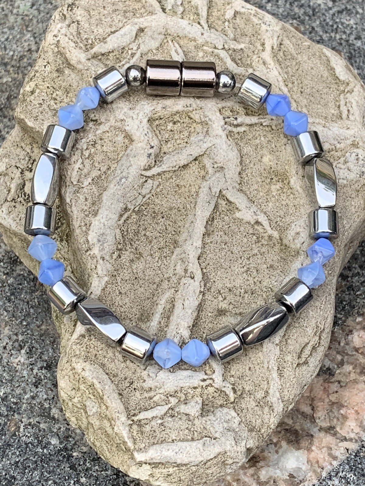 Men’s Women’s Silver Magnetic Hematite Bicone Ski Blue BRACELET ANKLET NECKLACE