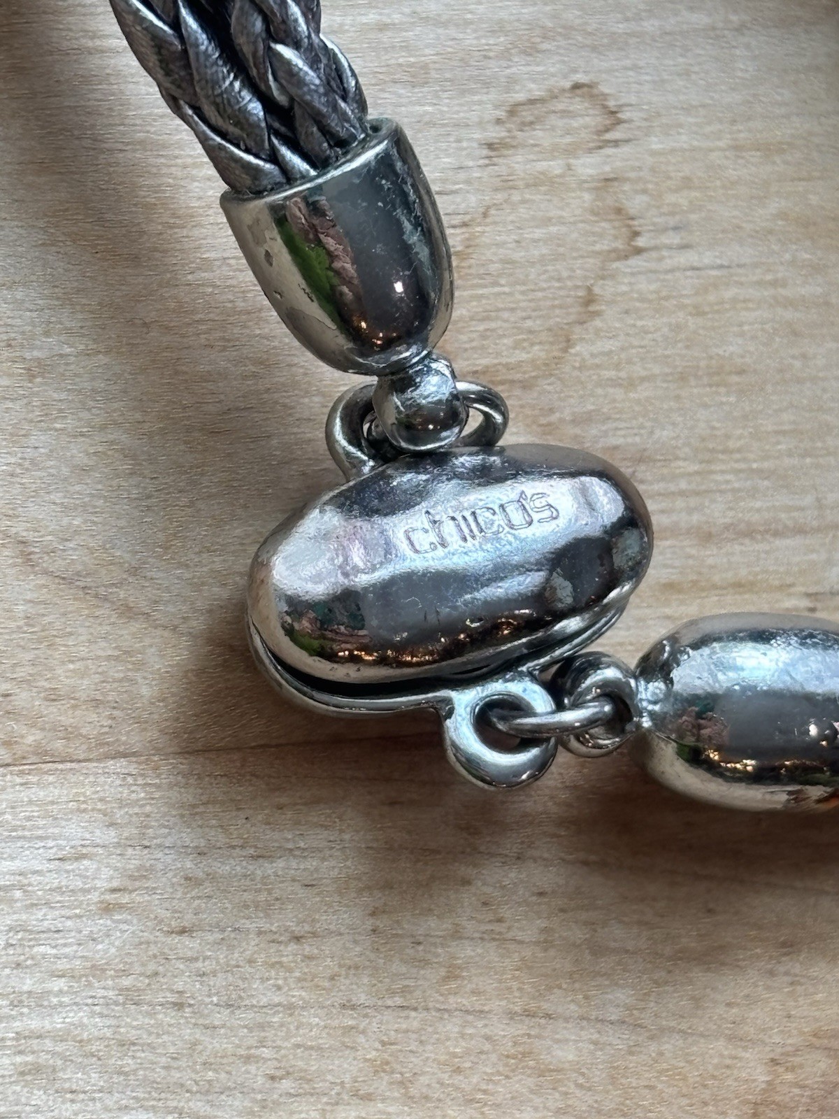 CHICO’S Braided Charm Bracelet Mixed Metal Bead Charms Magnetic Clasp 8 in