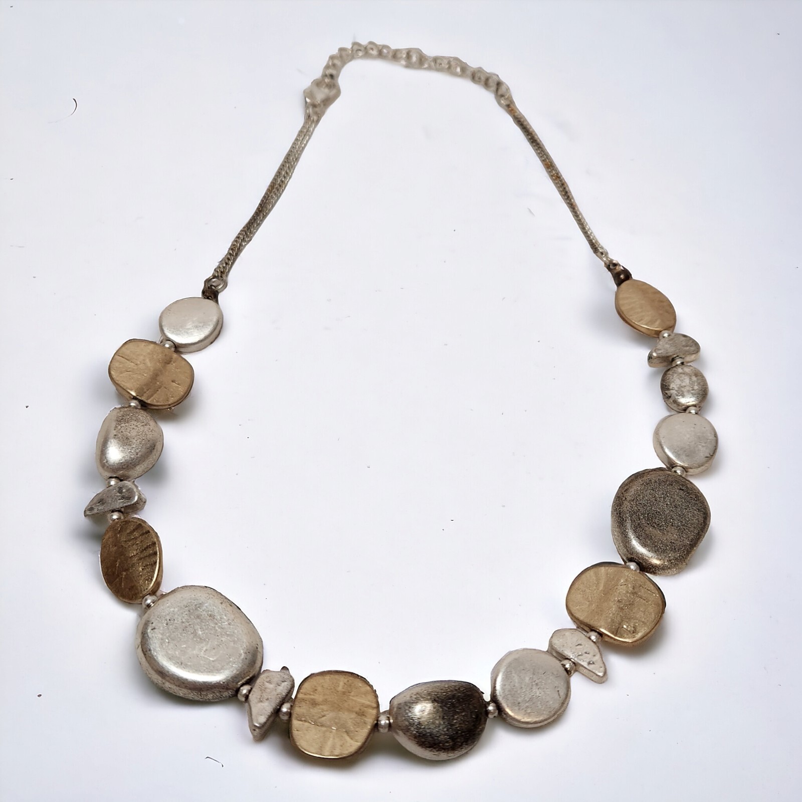 Chunky Bohemian Silvetone Goldtone Necklace 21″ Unbranded Claw Clasp
