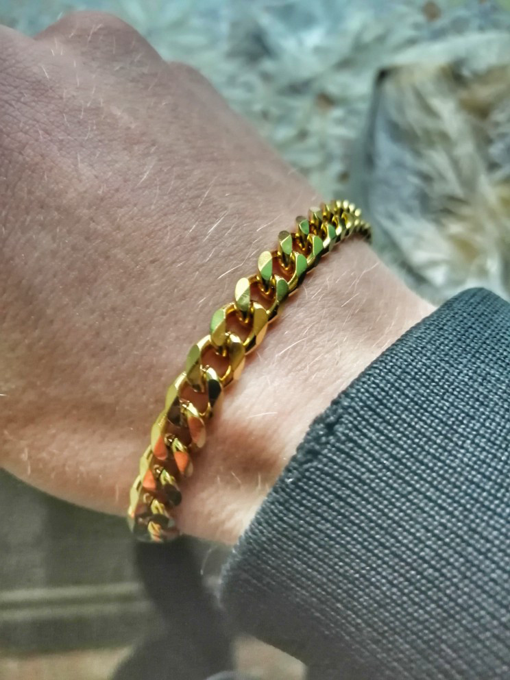 3/5/7/9/11mm Gold Plated Stainless Steel Curb Cuban Chain Bracelet Lin Men 7-11″