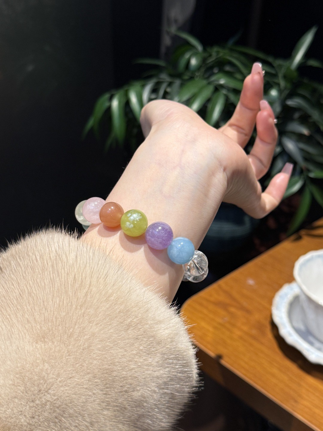 14mm Natural Rainbow multi-gemstone crystal, aquamarine, white crystal bracelet