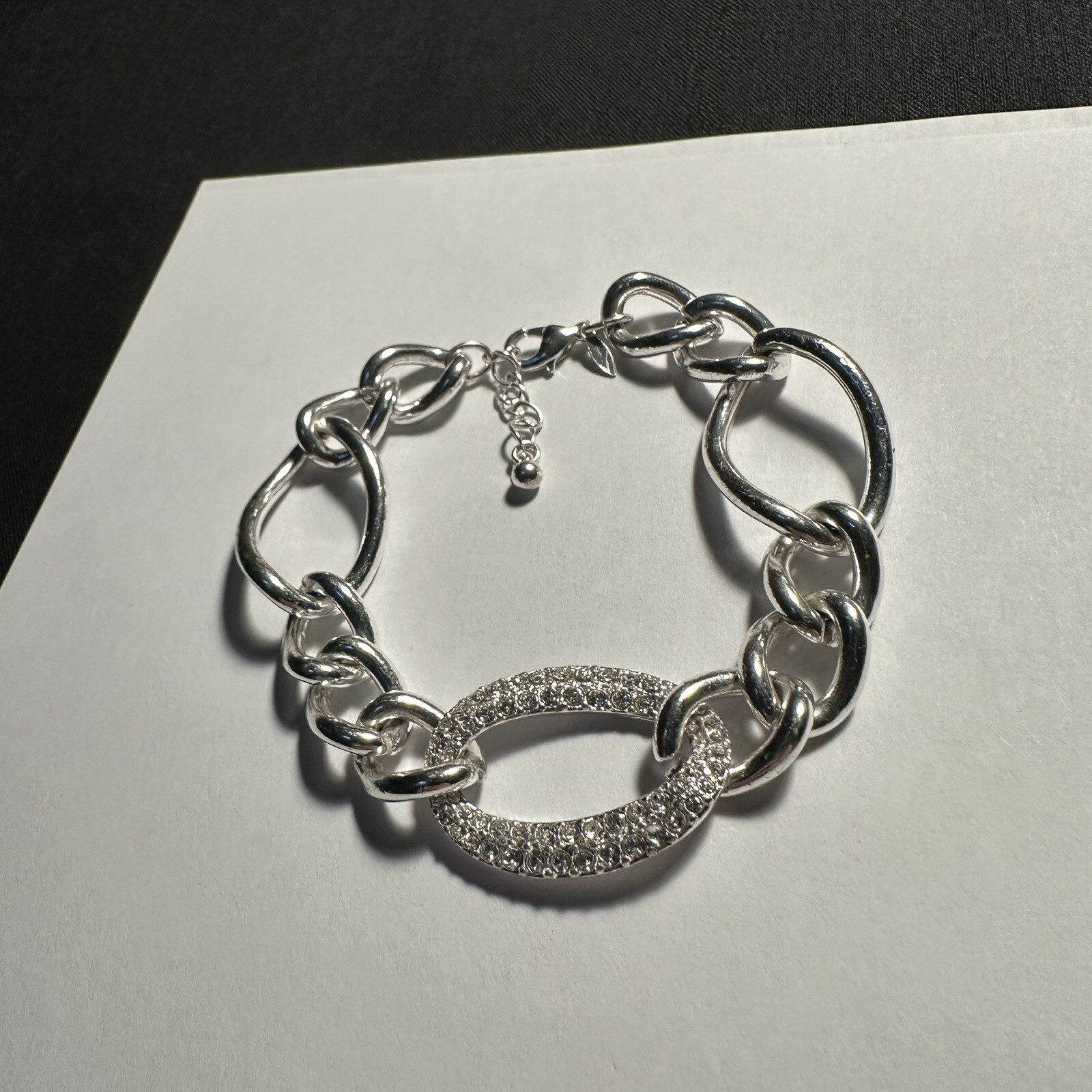 Women’s Signed SAQ Silver Tone Rhinestone Bracelet 7 5/8 To 8 1/2 Inch