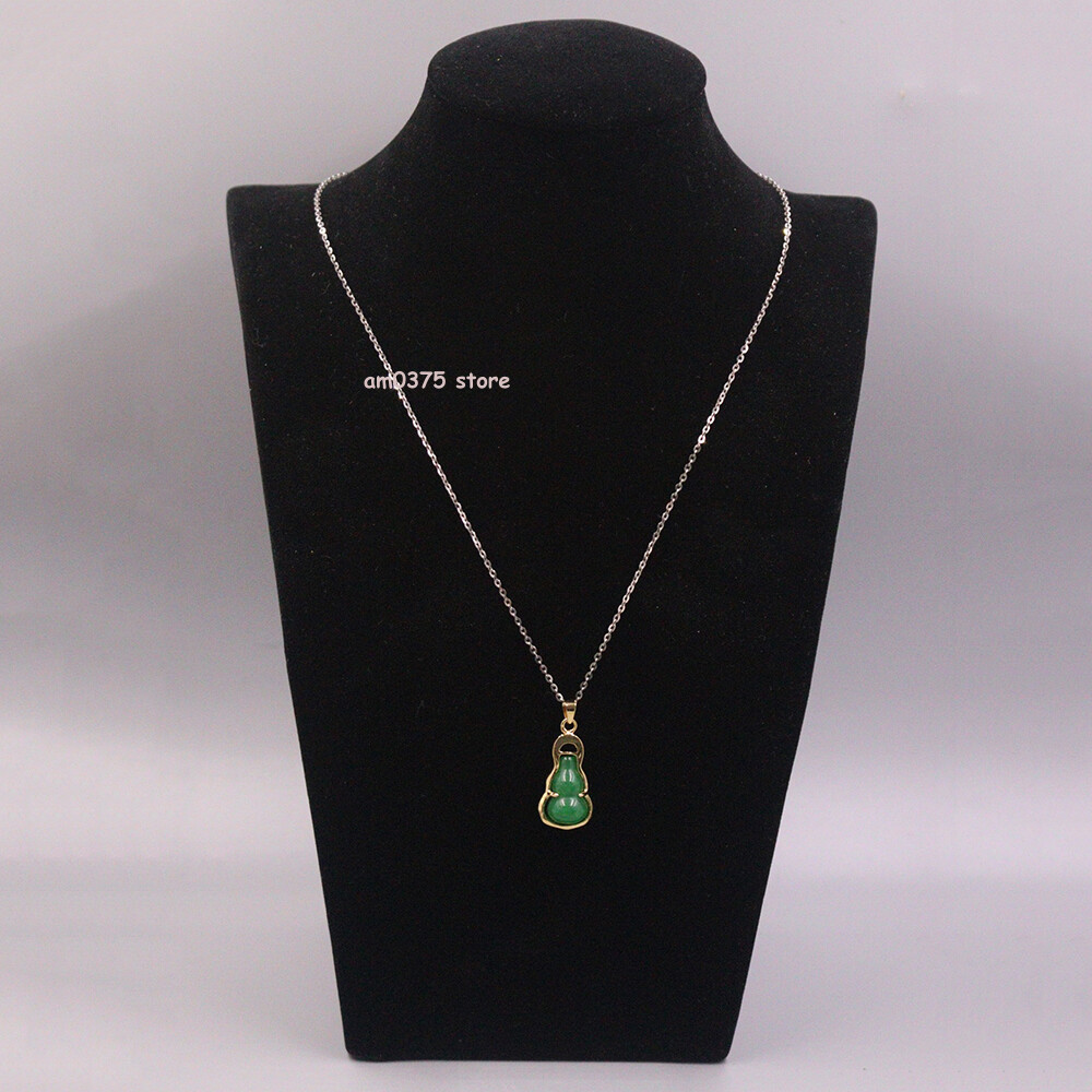 Gold Plated Simulated Heating Jade Small Gourd Green Jadeite Pendant 1.1inchL