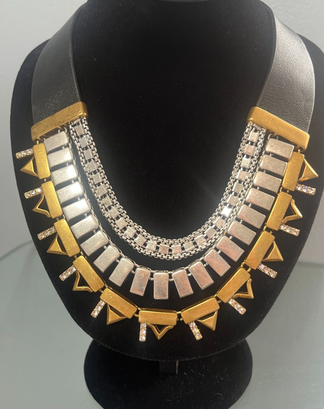 Stella & Dot Natalie Reversible StatementN Necklace Black Leather Cobalt Blue G
