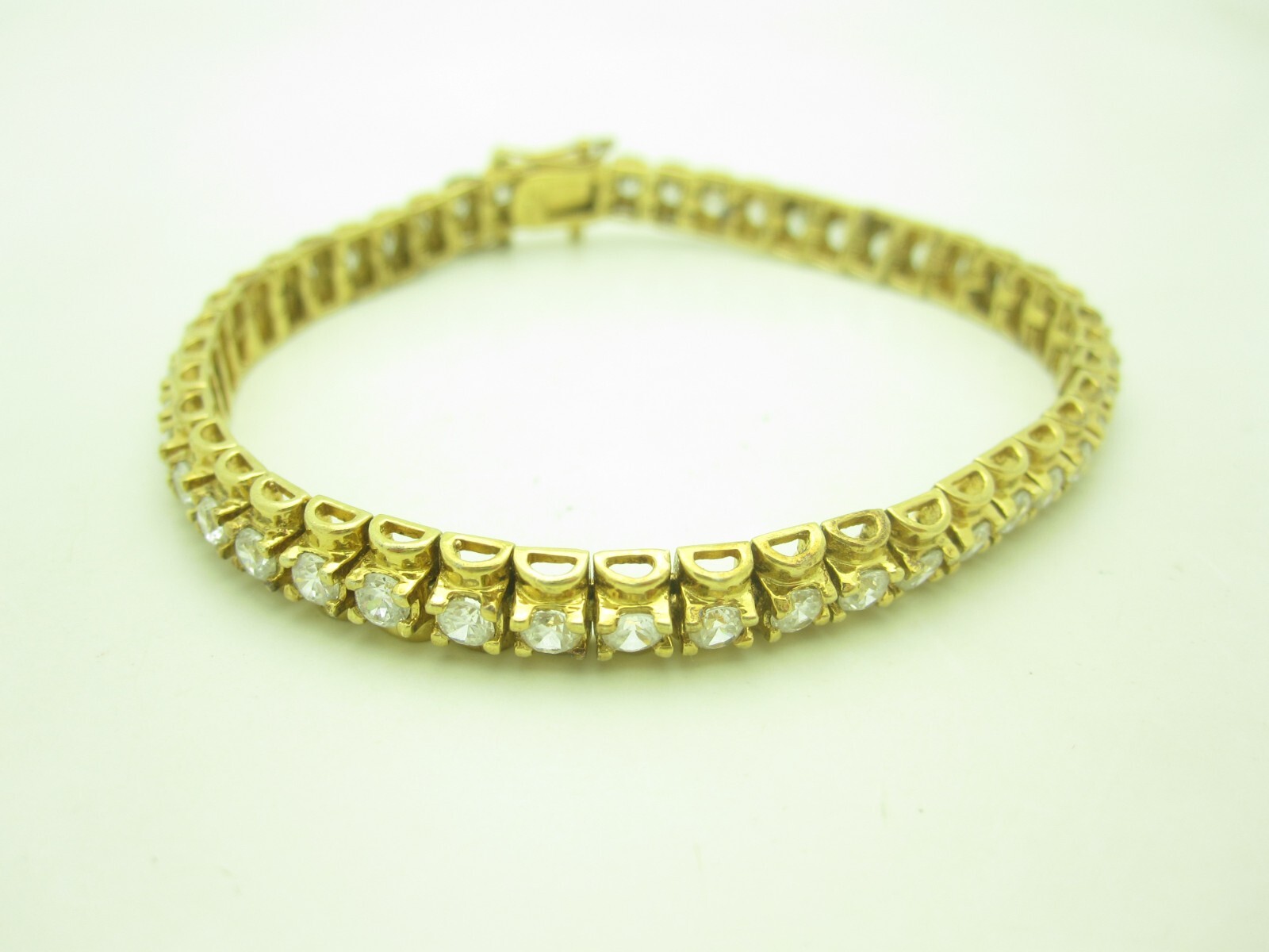 Sterling Silver Gold Tone Round Clear CZ Square Link 5.8mm Link Bracelet 7.25″