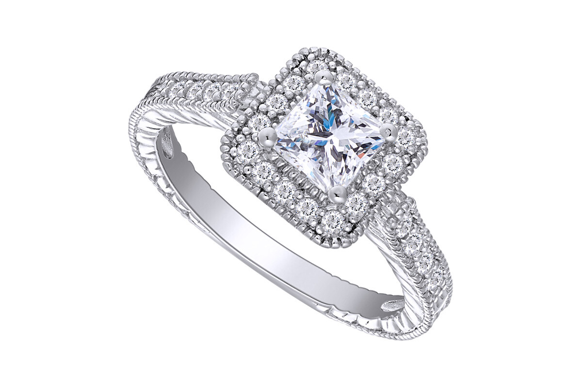 1.10Ct Princess Wedding Ring Set in 14K White Gold Plated Silver