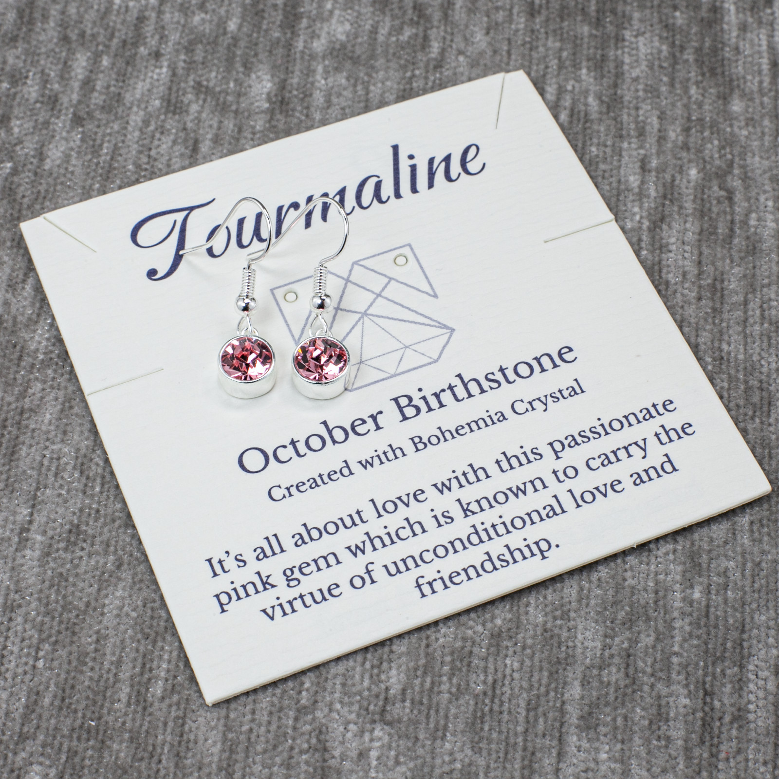 October Tourmaline Drop Earrings, Pink Crystal, Silver Birthstone Dangles, Mom