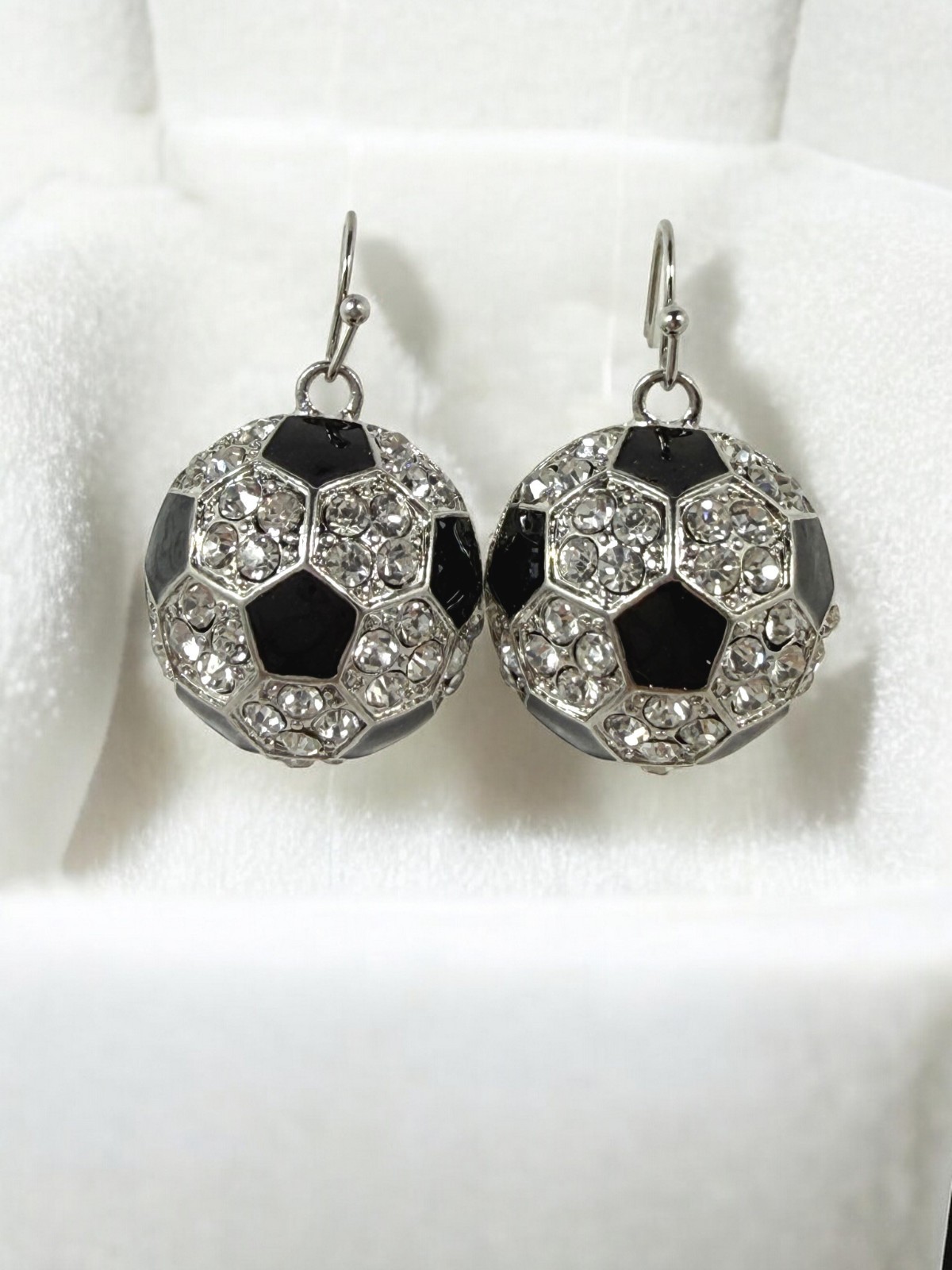Soccer Ball Earrings Silver Tone Sparkling Sports Charm Hook Earrings Gift