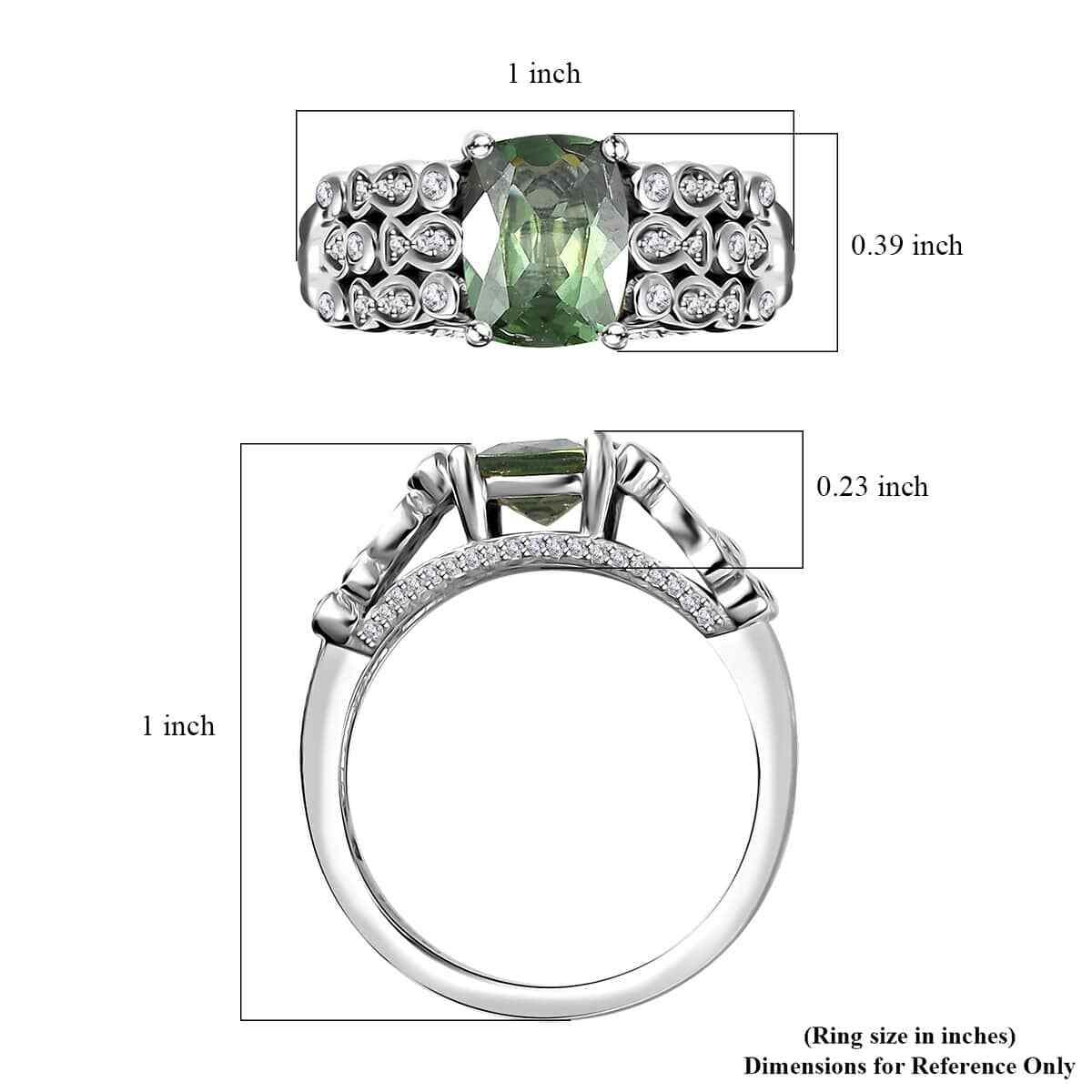 2.50ctw Tanzanian Green Apatite & Moissanite Ring Rhodium Plate Size 7