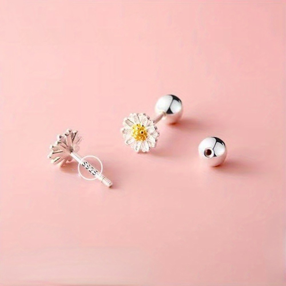 Small 2pc Daisy Flower Stud Earrings 925 Silver for Casual & Formal Occasion Use