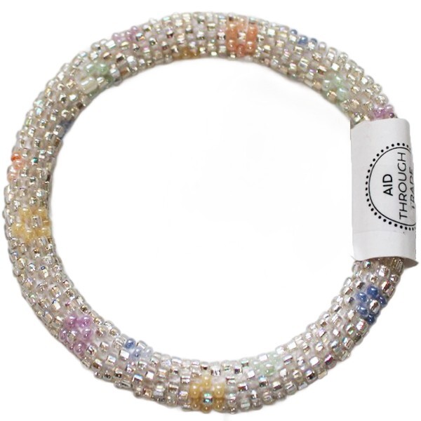 Aid Through Trade Roll-On® Bracelet “Flower Power” Iridescent Glass Beads Nepal