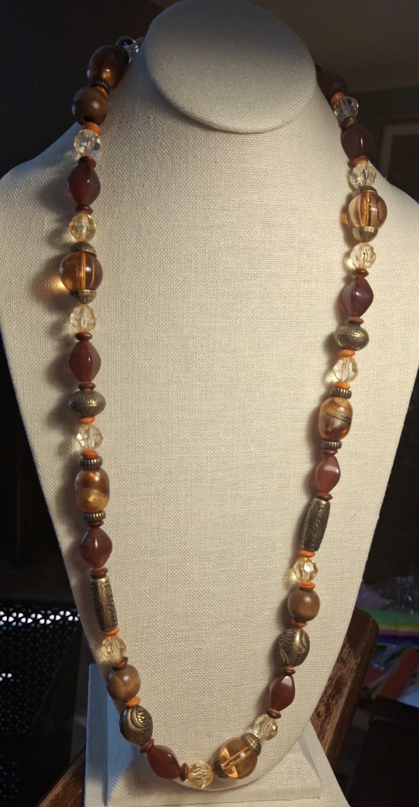 Vintage no brand pre-owned necklace..wood, metal, plastic/ acrylic beads