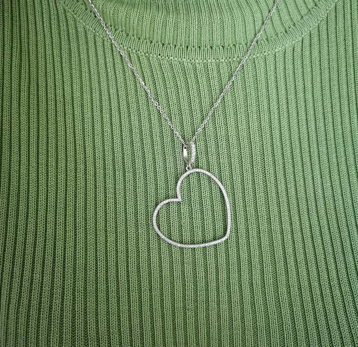 Heart Shape Simulated Diamond Pendant with Chain in 14K White Yellow Gold Finish