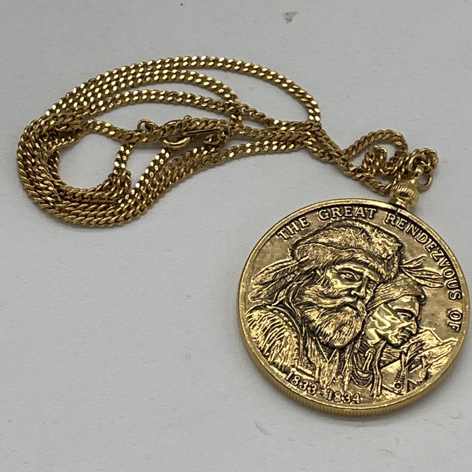 Great Rendezvous Of 1833-1834 Gold Tone Pendant Necklace Commemorative Tomahawk