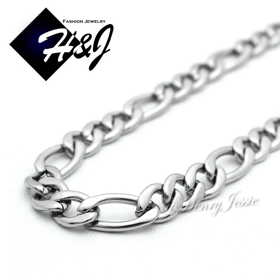 18-36″MEN Stainless Steel 4mm Silver Figaro Link Chain Necklace Cross Pendant*SP