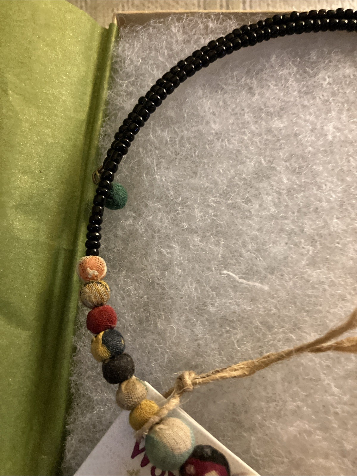 World Finds Fabric Covered Beaded Choker Strand Necklace w/ Tag 74540 Fair Trade