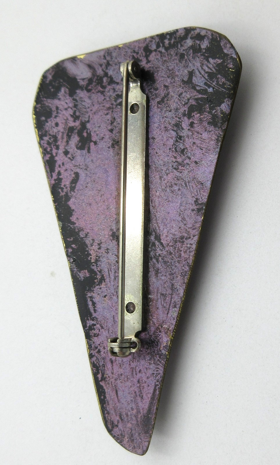 2.5″ Unusual geometric big large thin metal brooch black blue purple gold tone