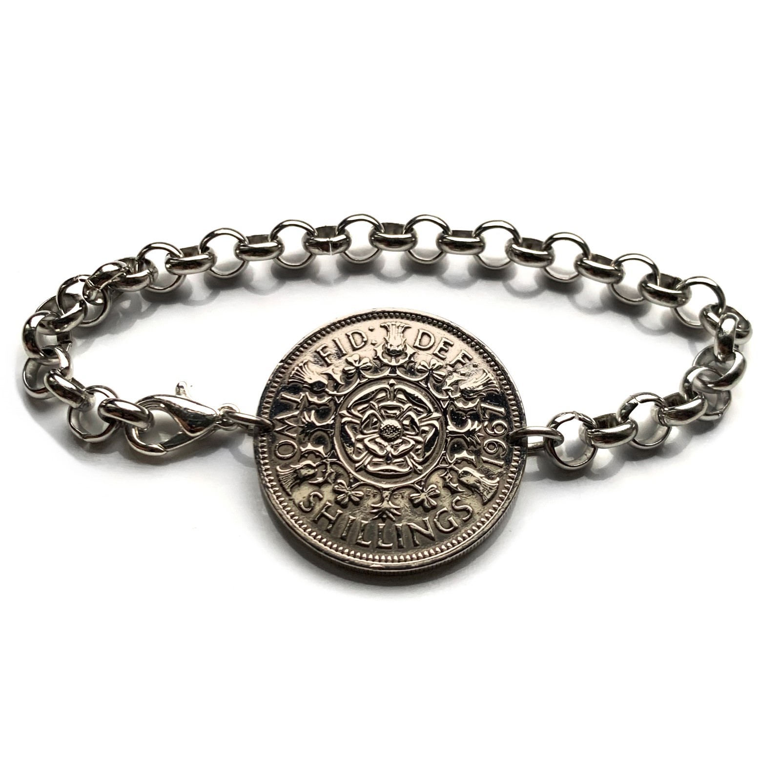 1967 England United Kingdom 2 Shillings coin pendant English tudor rose b000176