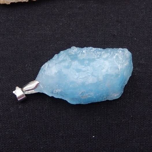 Real Crystals AQUAMARINE PENDANT Free Lemurian Calcite Charging Box SS
