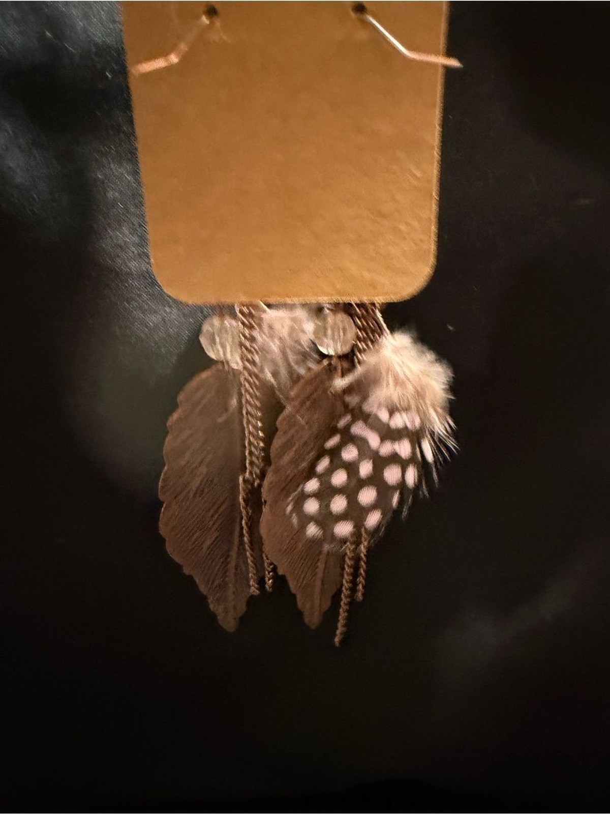 Source Unknown Rose Gold Feather Drop Earrings with Pink Beads