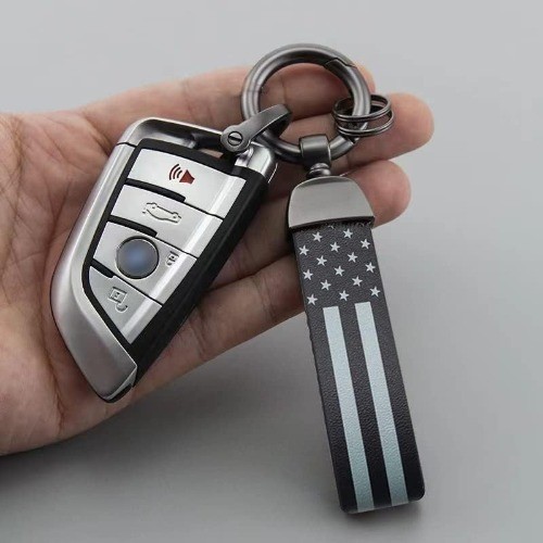 American USA Flag Black Metal Keychain with Zinc Alloy Ring – Car Accessory for