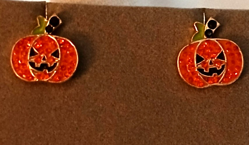 Pumpkin crystal pierced earrings 1/2 inch diameter stainless post