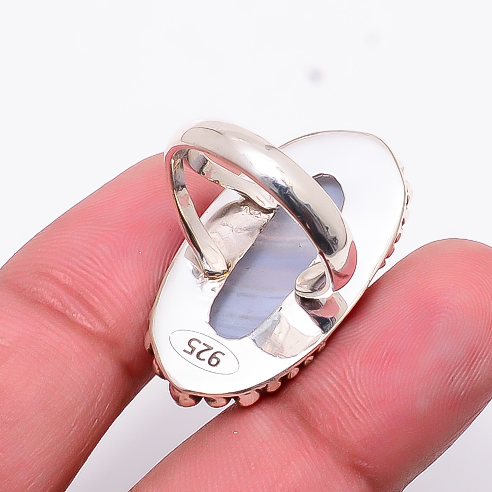 Blue Lace Agate – Namibia Gemstone 925 Sterling Silver Ring S.7 R124826