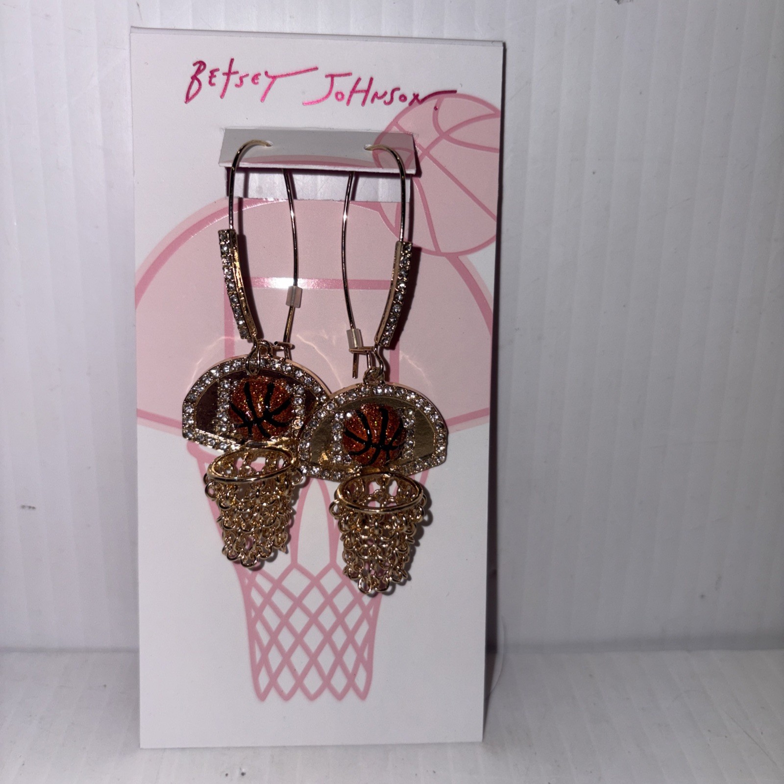 Betsey Johnson earrings Nothing But Net basketballs goldtone chains hooks NWT
