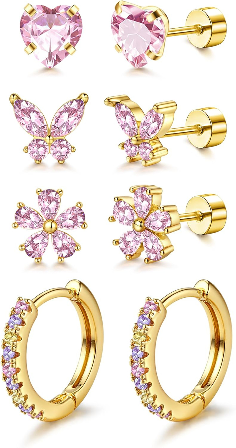 14K Gold Plated Hypoallergenic Earrings 316L Surgical Stainless Steel Cute Pearl
