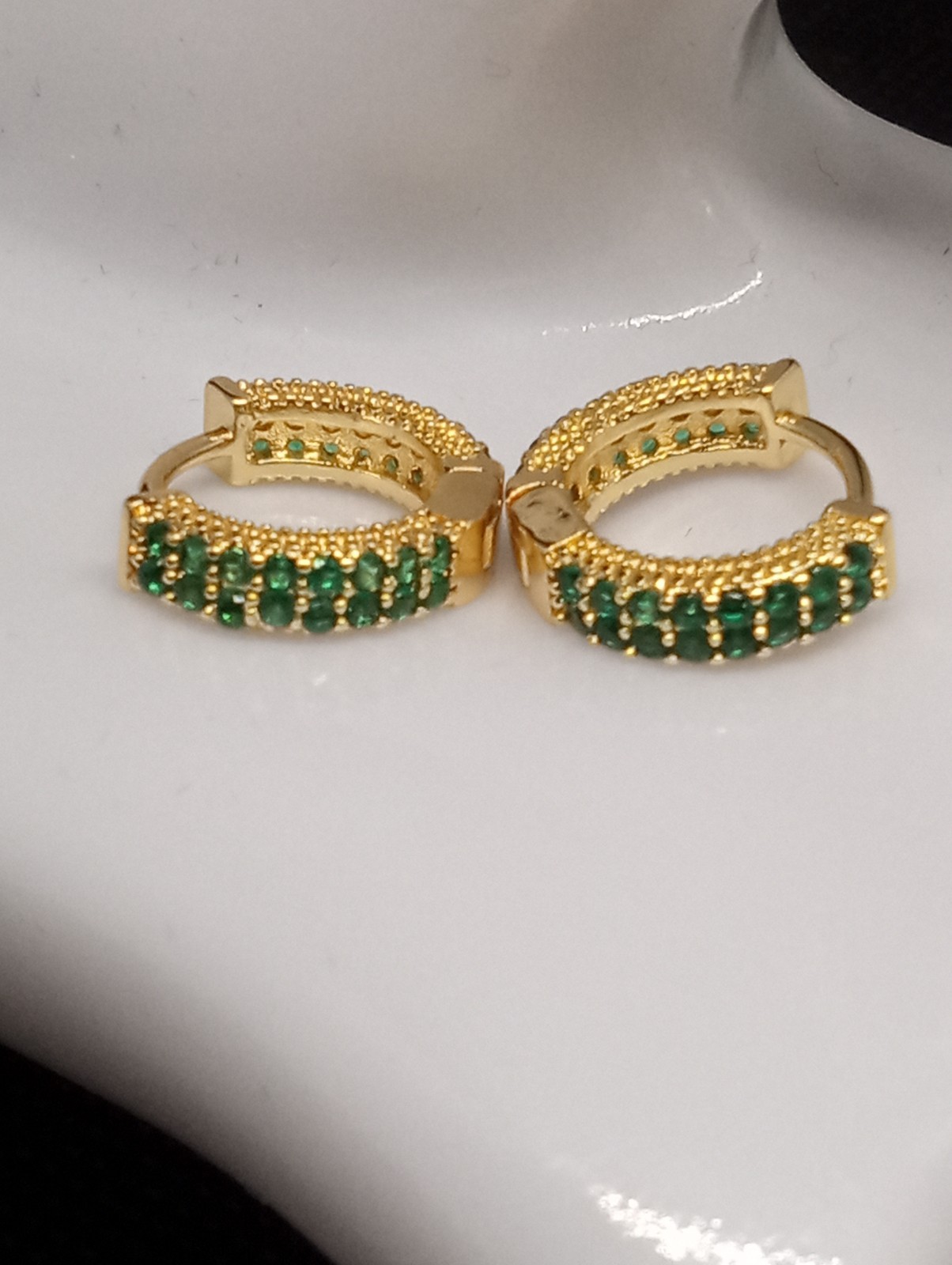 Emerald Green Pave Cubic Zerconia Gold Plated Huggie Earrings NWOT Fall ’25