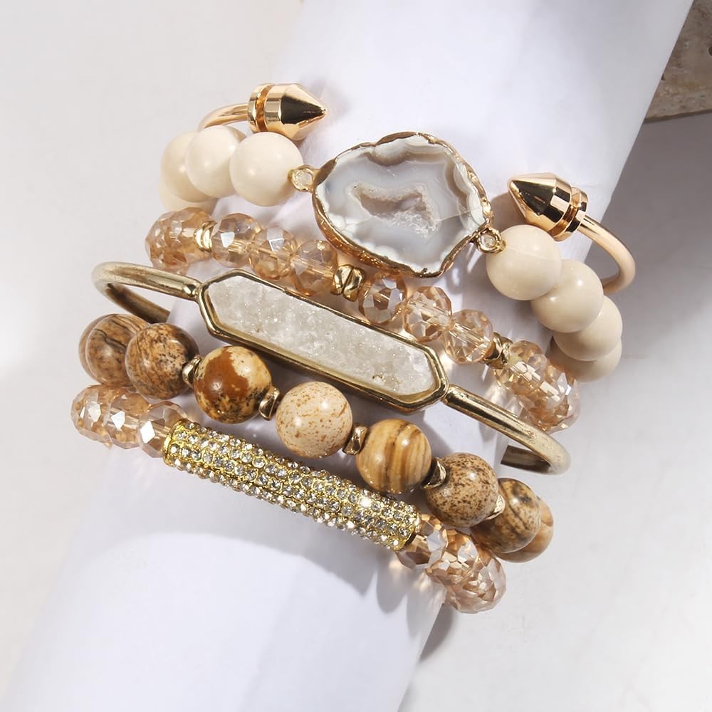 Boho Natural Stone Bracelet Set – 6PCS Handmade Turquoise & Agate Jewelry