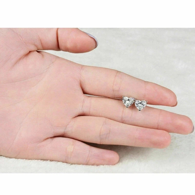 1.50Ct Simulated Heart Diamond Solitaire Stud Earrings 14K White Gold Finish