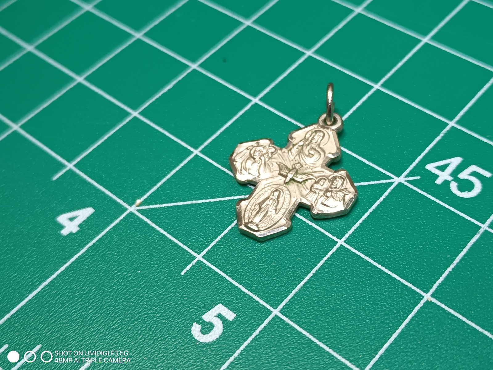 Vintage LM Marked Stainless Steel Small Religious Cross Floating Pendant