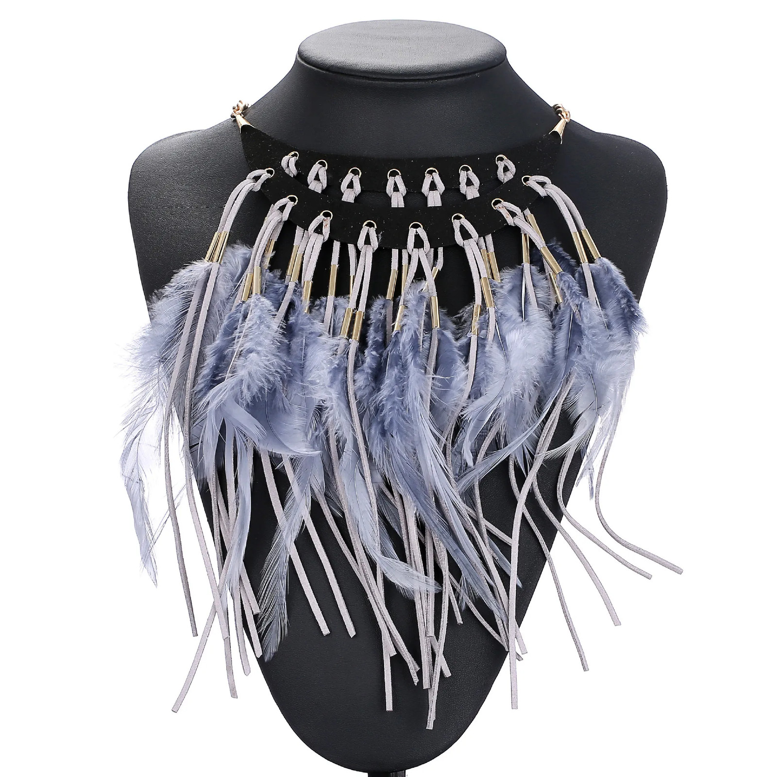 Feather Pendant Necklace Statement Chain Long Collar Necklaces Women Jewelry