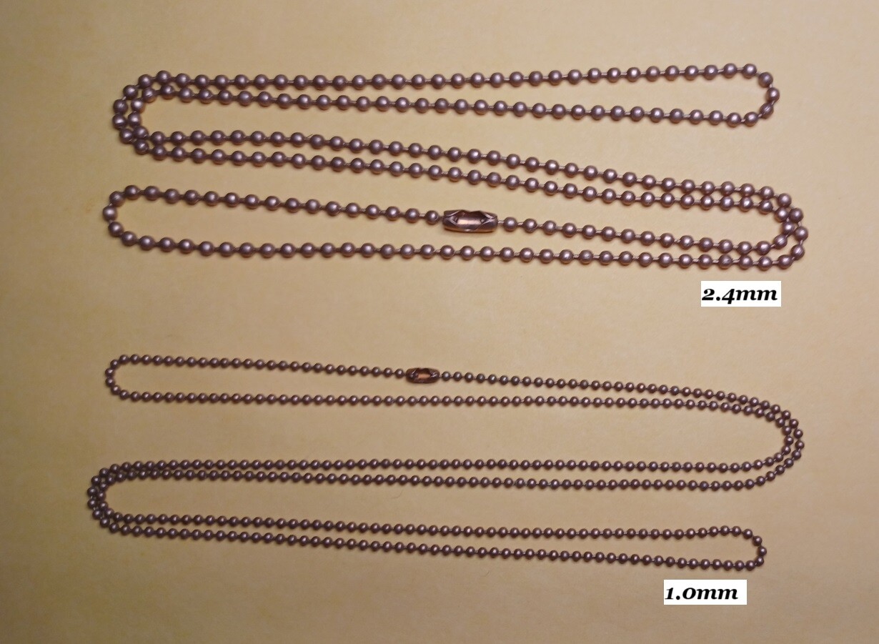 Copper Military Fashionable 1.0mm or 2.4mm Ball Bead Dog Tag Chain Free Shipping