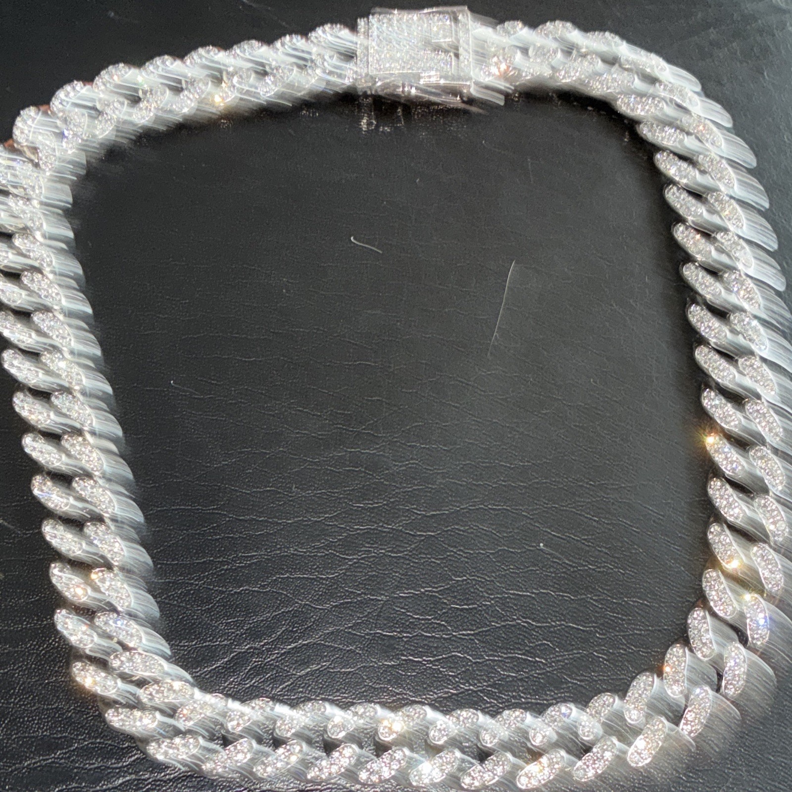 Silver plated Iced Out Cuban Link Chain w/ Box Clasp 16 inch choker. Brass