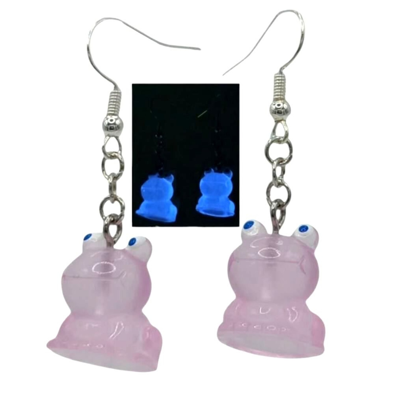Purple Glow in the Dark Frog Earrings Fashion Jewelry Dangle EDM Rave Festival