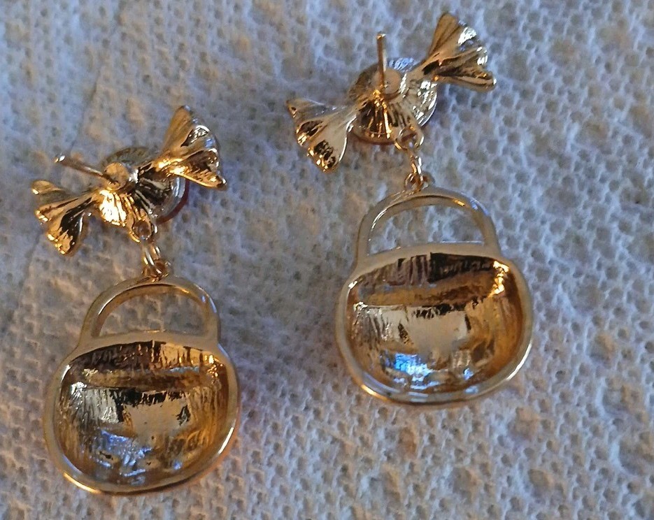Halloween Pumpkin bucket W/ Rinestone Candy Goldtone Earrings Dangle-post