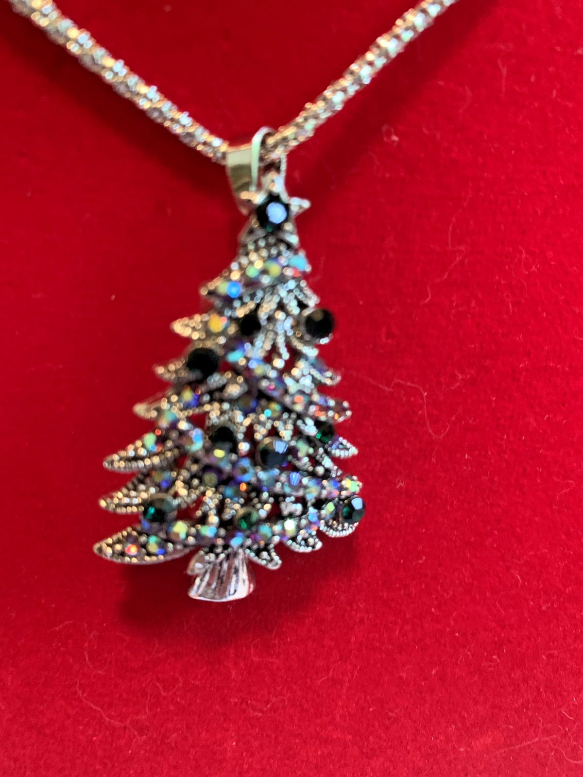 Betsey Johnson Christmas Tree with Deep Green Crystals Necklace or Brooch Dual
