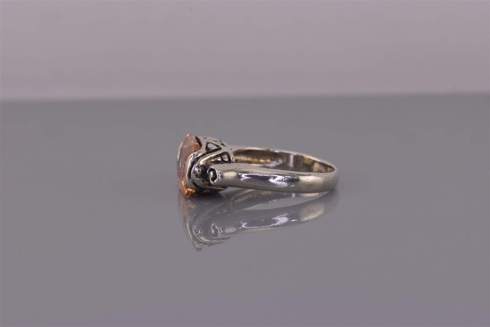 Sterling Silver Orange Radiant Cubic Zirconia Dotted Bezel Band Ring 925 Sz: 5