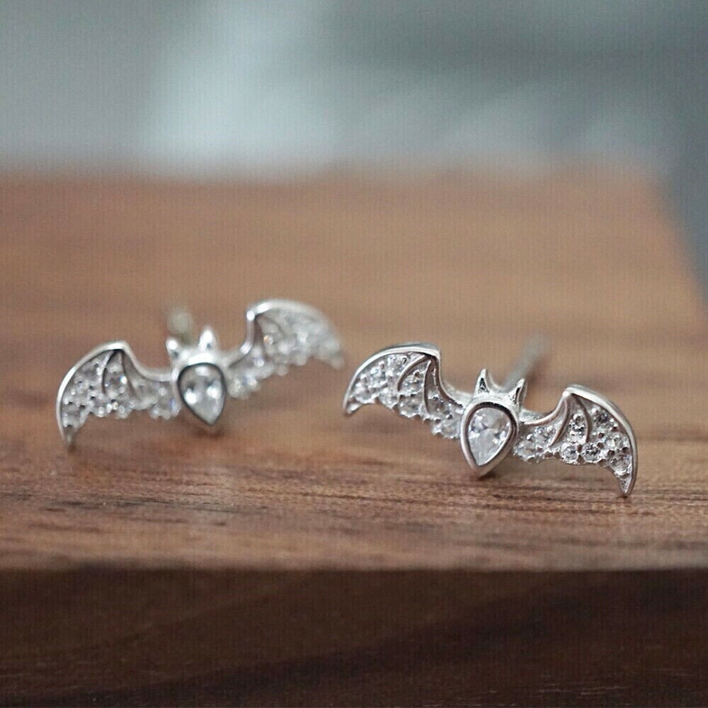 Pear Simulated Diamond Stunning Flying Bat Stud Earrings 14k White Gold Plated