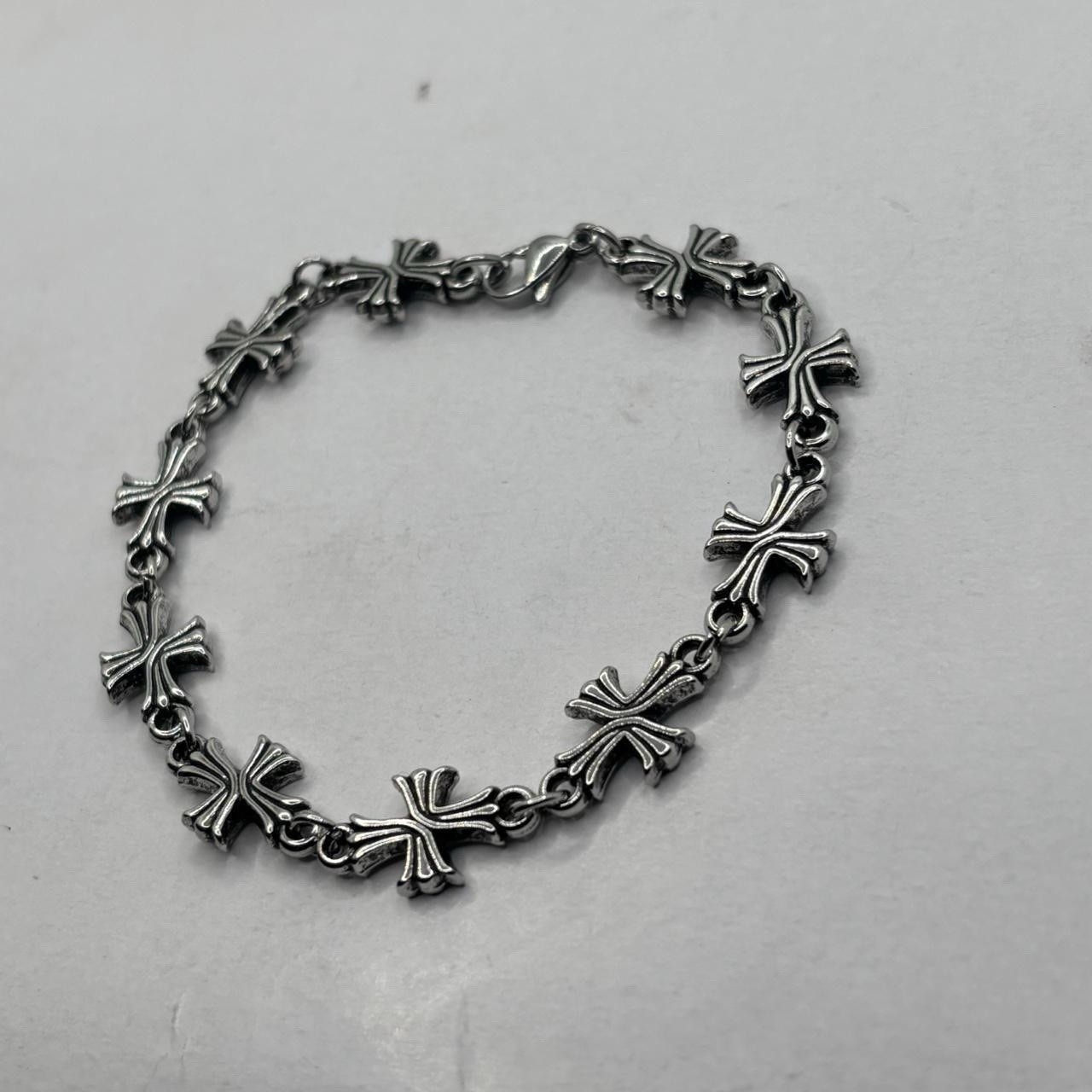 20 Cm Plated Silver Alloy Linked Cross Bracelet Gothic Grunge Streetwear Jewelry